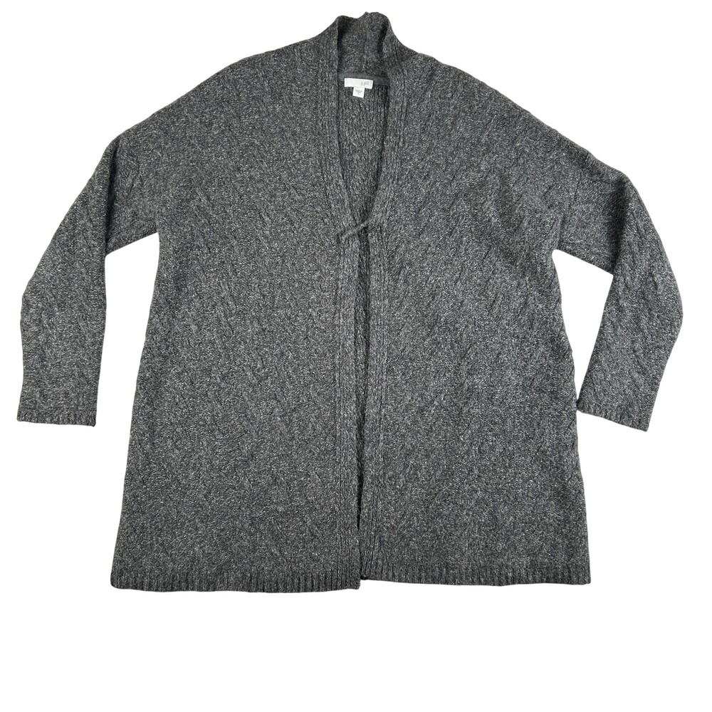 J. Jill Cardigan Sweater Womens Small Gray Open Front Alpaca Blend Knit